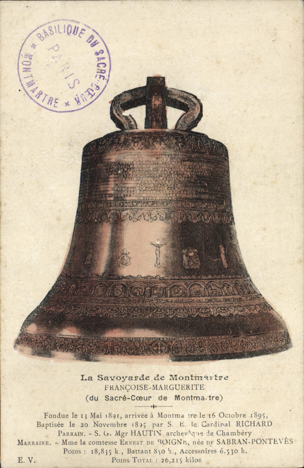 VINTAGE POSTCARD Paris Crowns Heart of Montmartre the Savoyard Bell