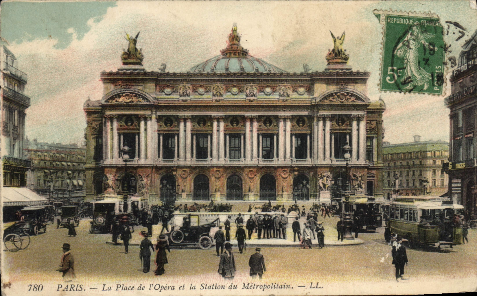 VINTAGE POSTCARD Paris the Place De I' Opera And the stattion of the Subway
