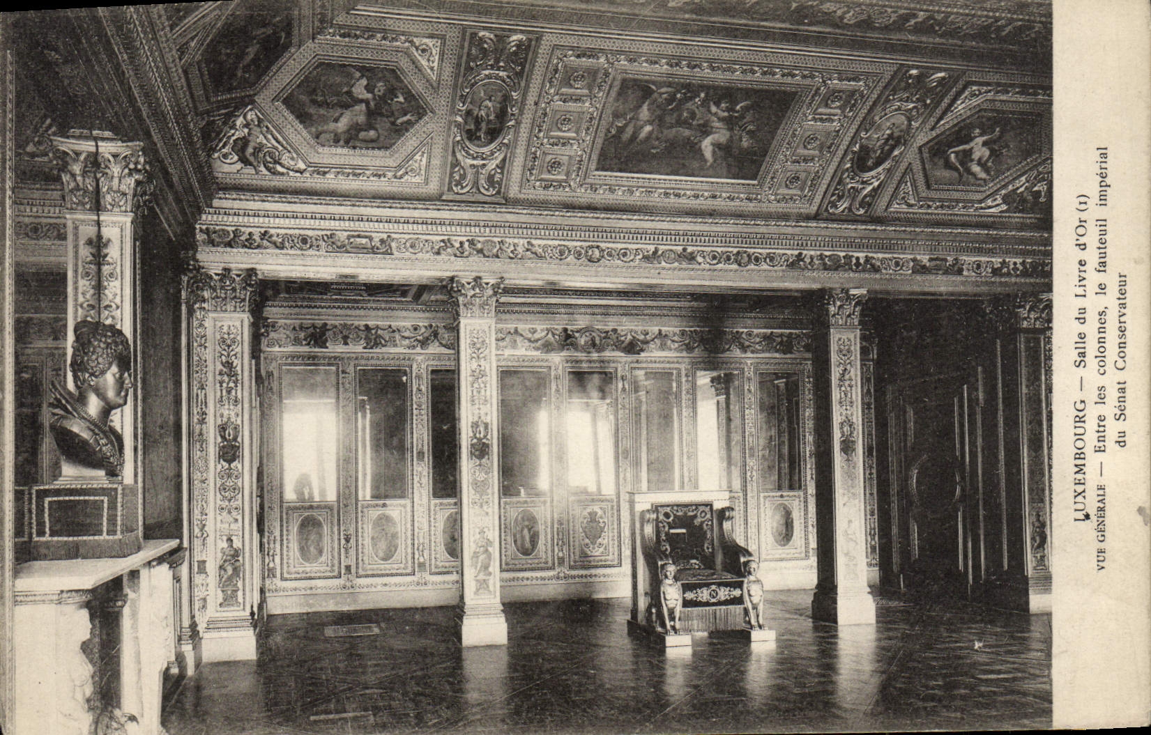 VINTAGE POSTCARD Luxembourg Room Of the Gold Book View Between the columns the imperial armchair of the Preserving Senate