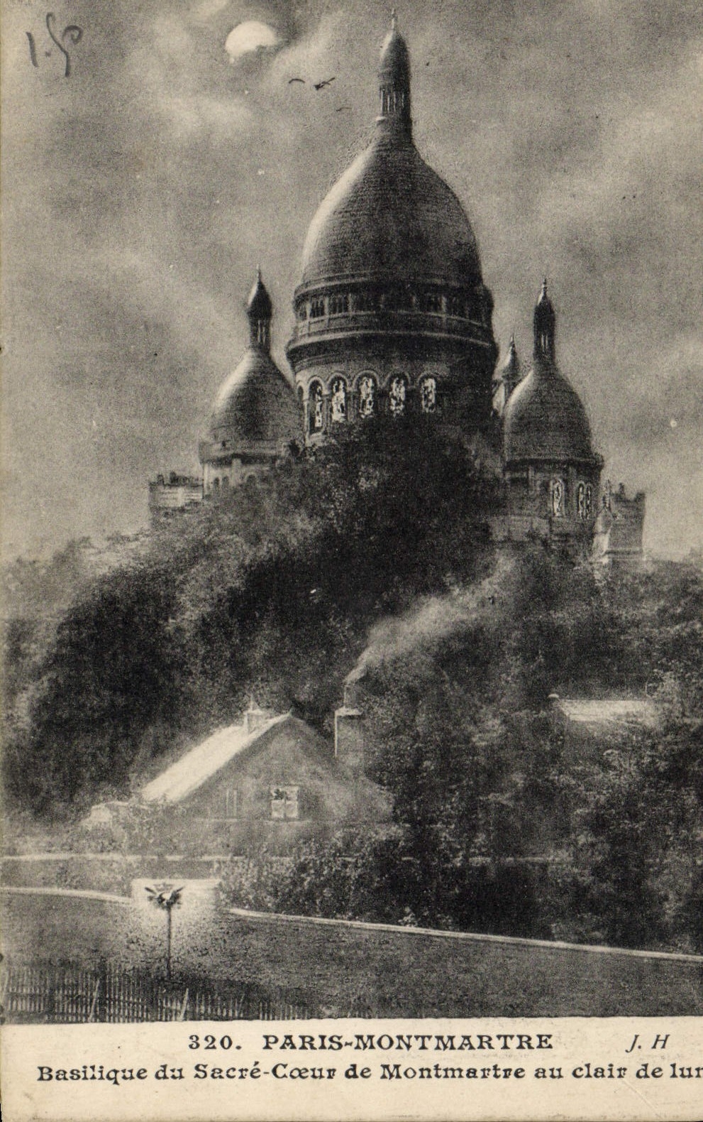 CPA Paris Montmartre Basilique Du Sacre Coeur au clair de lune