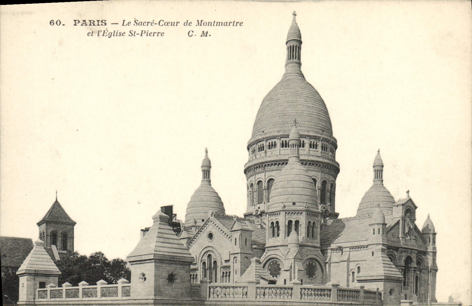 VINTAGE POSTCARD Paris the Sacring Heart of Montmartre and the Church St Pierre