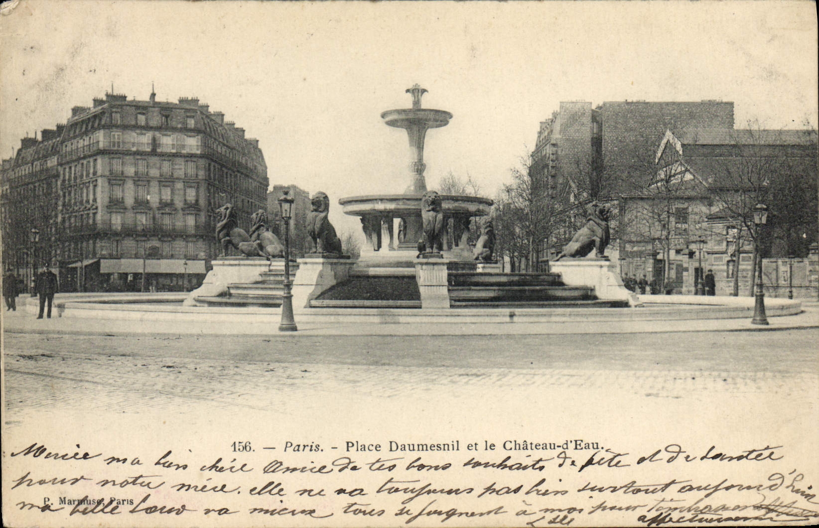 VINTAGE POSTCARD Paris Places Daumesnil and the Tower Water Lion