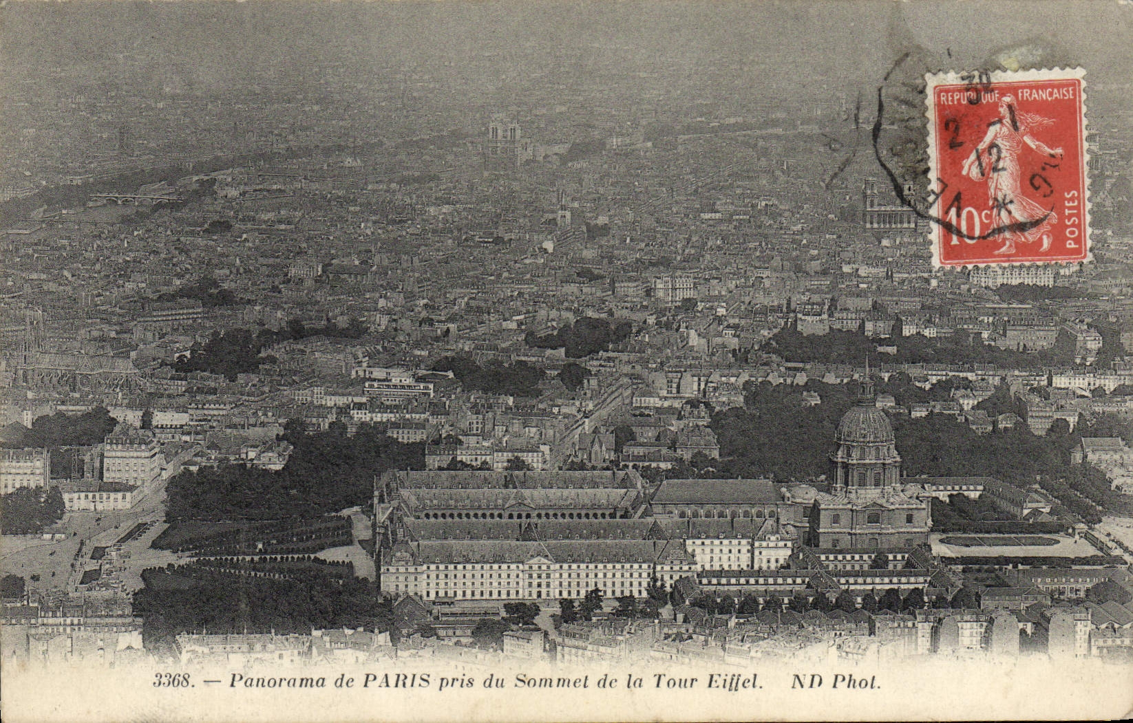 Panorama de París de la POSTAL de la VENDIMIA de la cumbre tomada de la torre Eiffel
