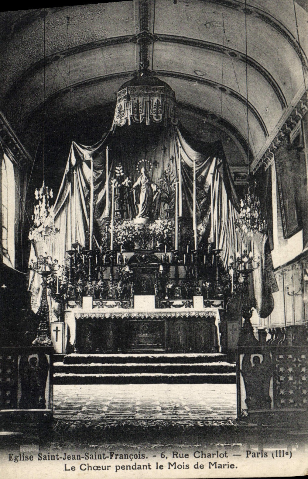 VINTAGE POSTCARD Paris Church Saint Holy Jean François Street Charlot chorus during the month of Mary