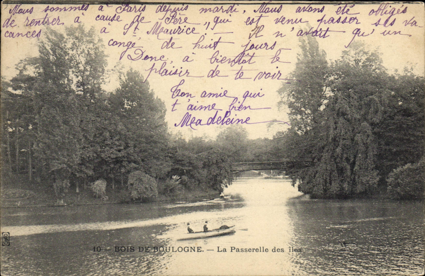 VINTAGE POSTCARD Paris Bois de Boulogne the Footbridge of the islands
