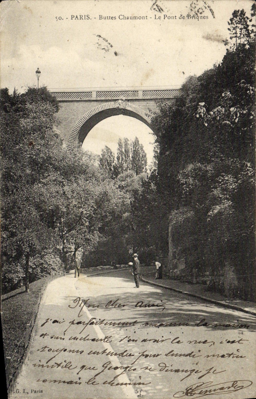 VINTAGE POSTCARD Paris Chaumont Hillocks the brick Bridge