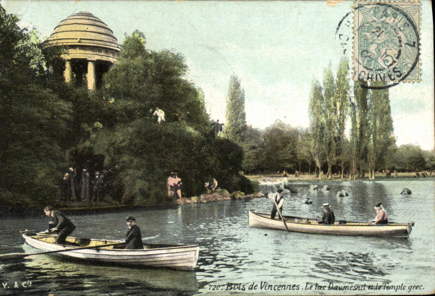 VINTAGE POSTCARD Paris Wood of Vincennes the lake Daumesnil and the Greek temple