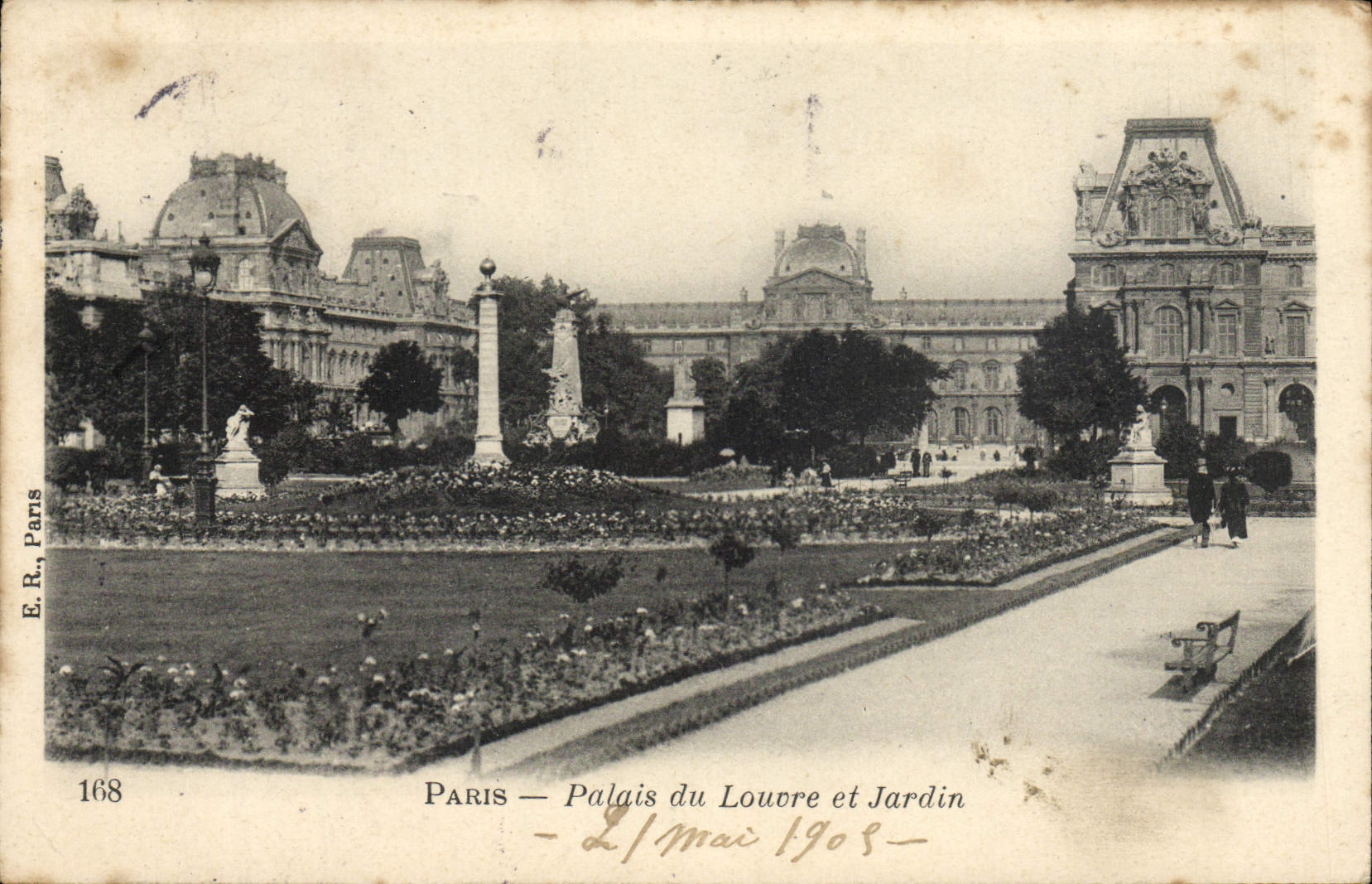VINTAGE POSTCARD Paris Palate of Louvre and Jardin