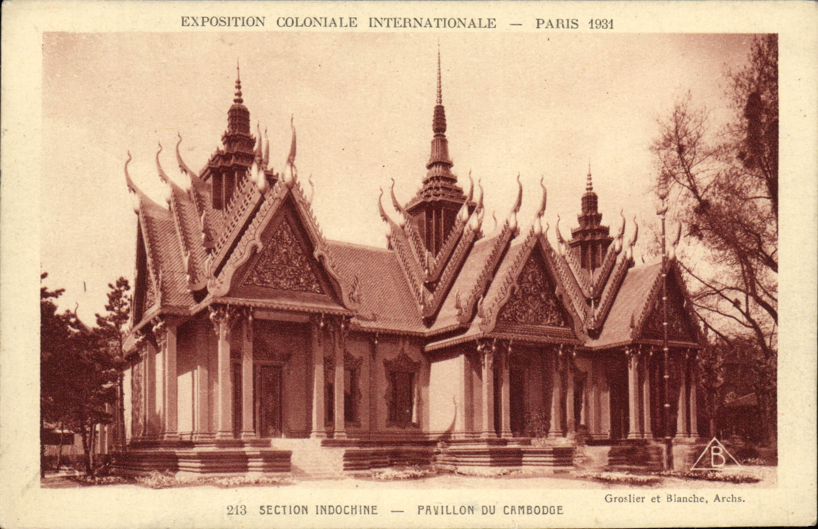 VINTAGE POSTCARD Paris Fair Colonial International 1931 Section Indo-China House of Kampuchea