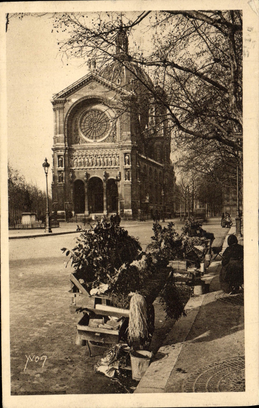 VINTAGE POSTCARD Paris the church Holy Augustin Marchande of flowers