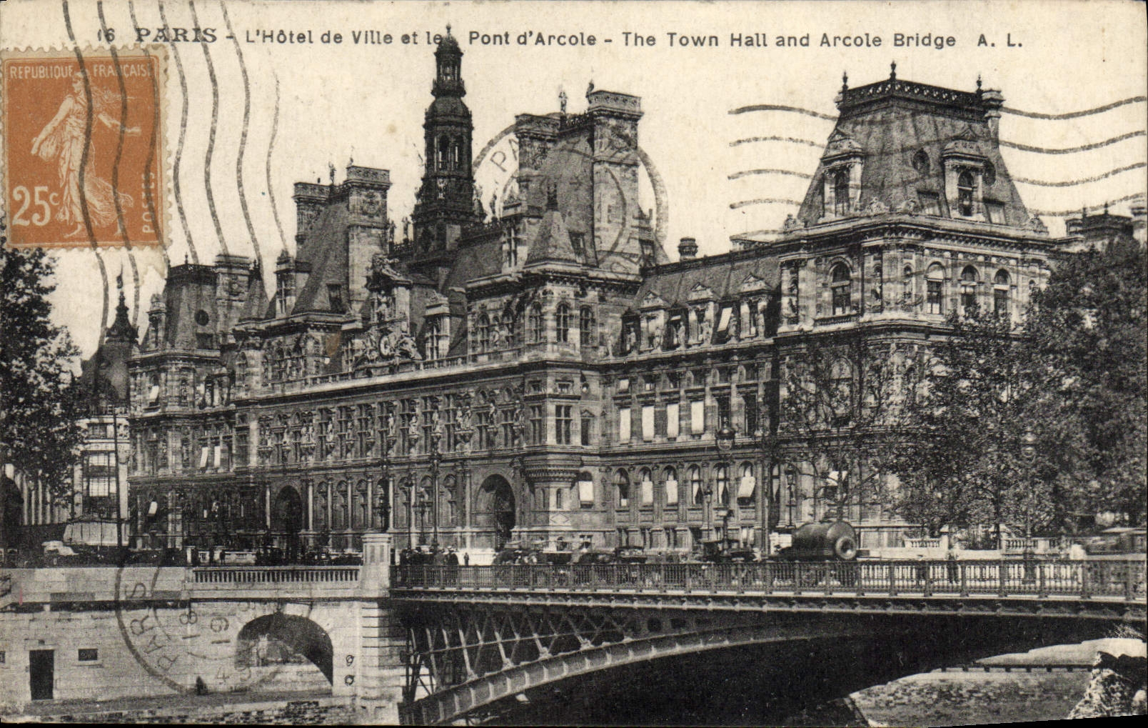 VINTAGE POSTCARD Paris the Town hall Bridge D' Arcole