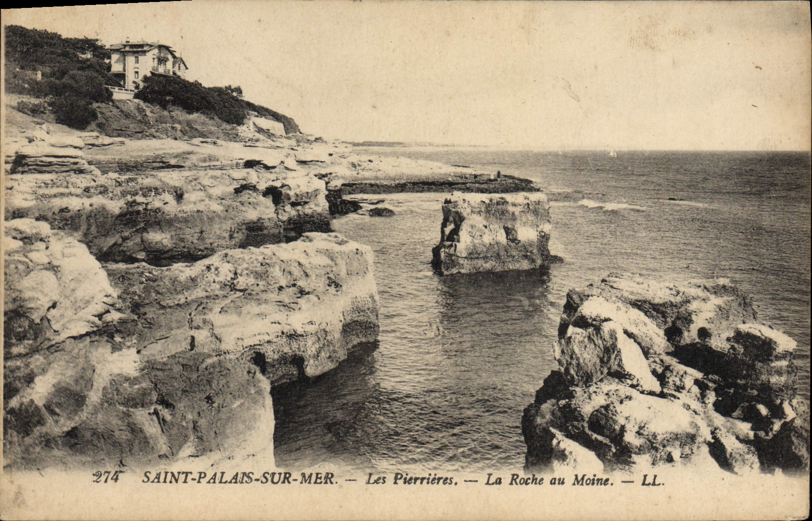 VINTAGE POSTCARD Holy Palate On Sea Pierrieres the rock with the monk