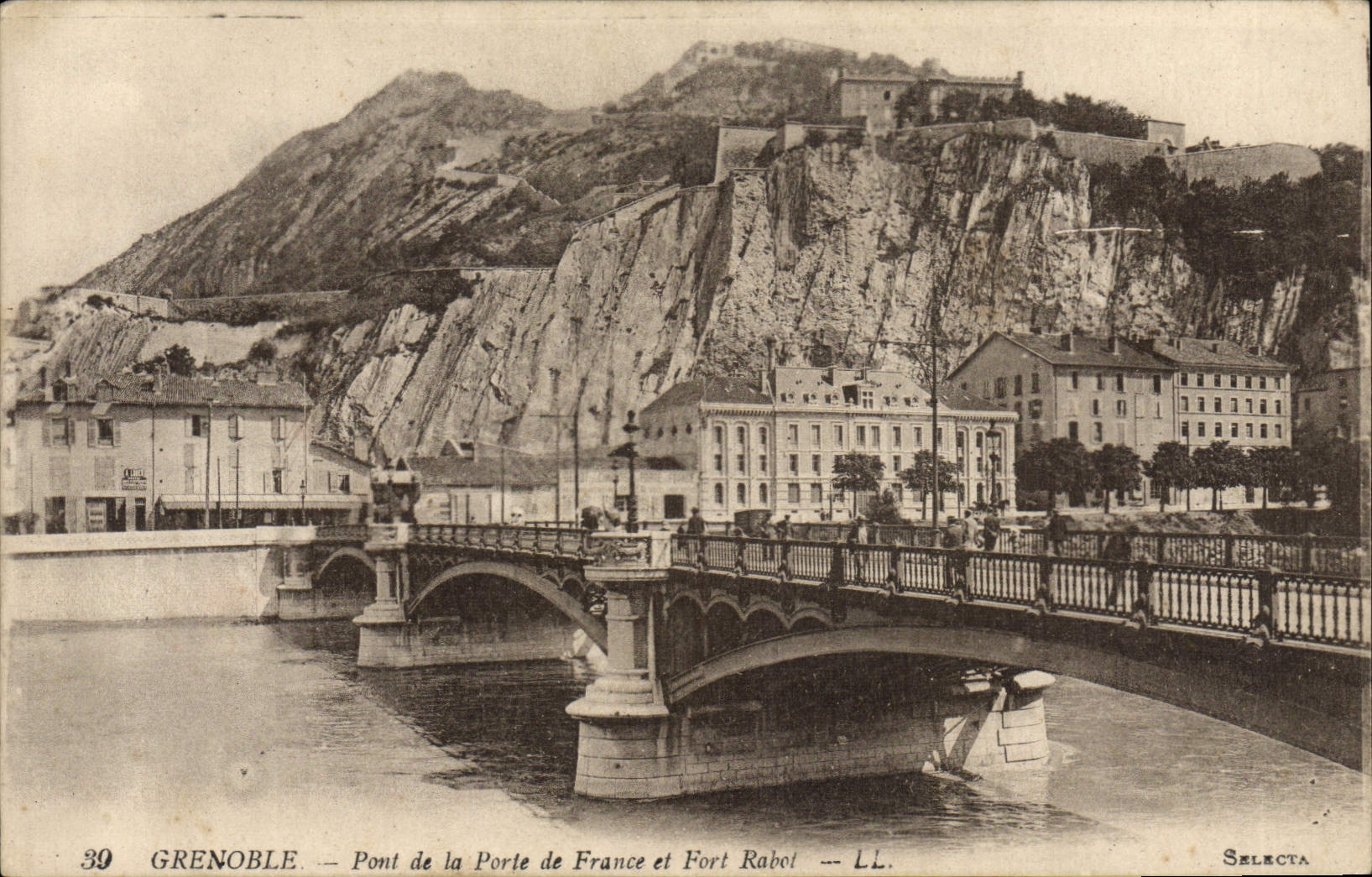 Puente de Grenoble de la POSTAL de la VENDIMIA de la puerta de Francia y del plano fuerte