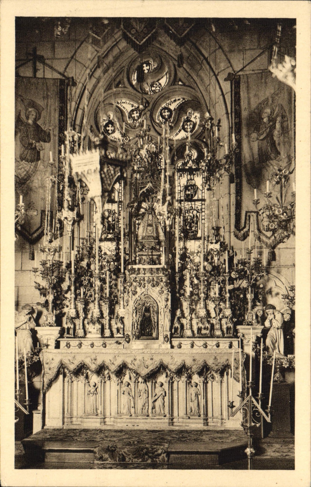 VINTAGE POSTCARD Sanctuary of Notre Dame de Behuard the Master furnace bridge and the miraculous statue