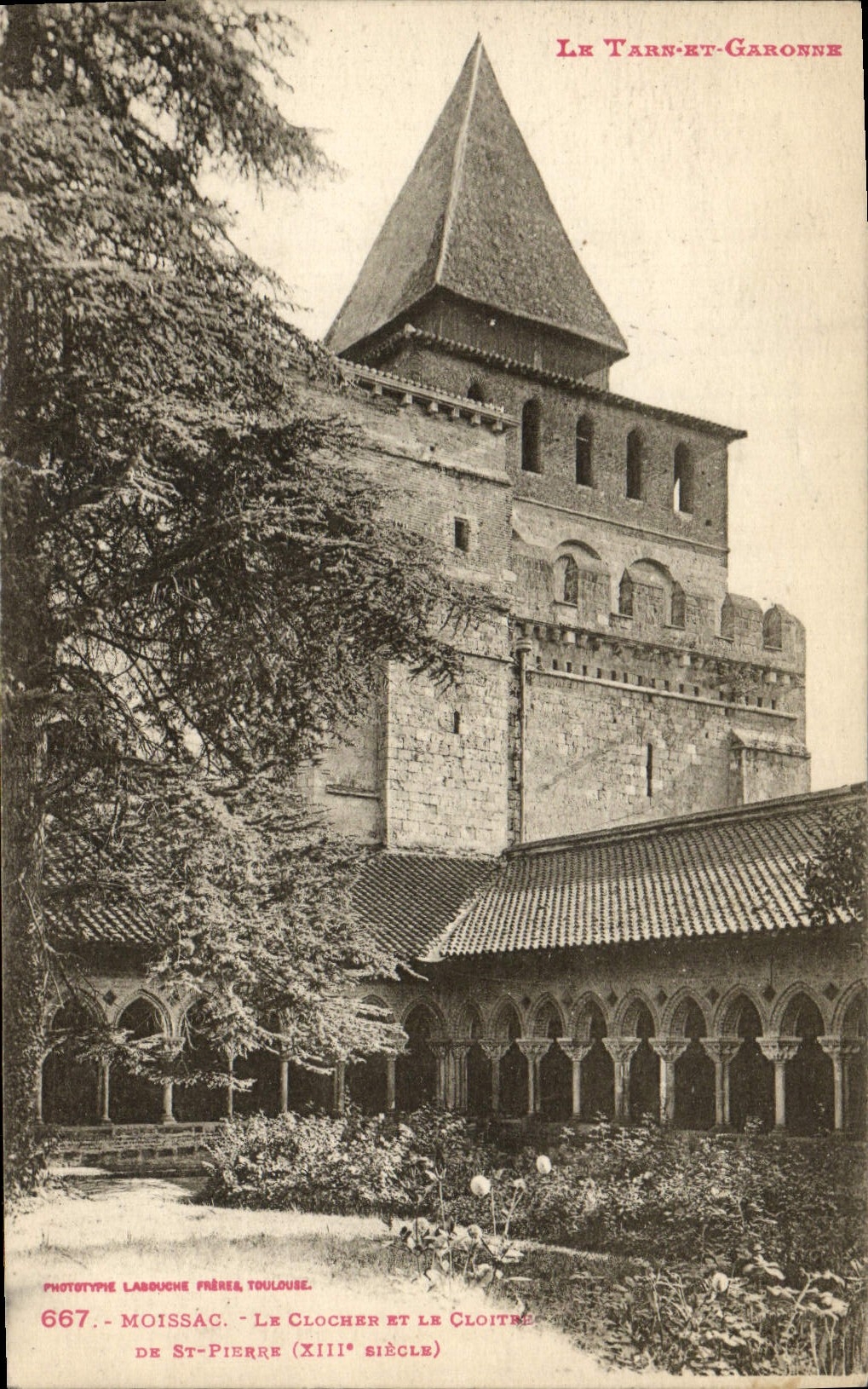 VINTAGE POSTCARD Moissac the Bell-tower and the cloister of St Pierre