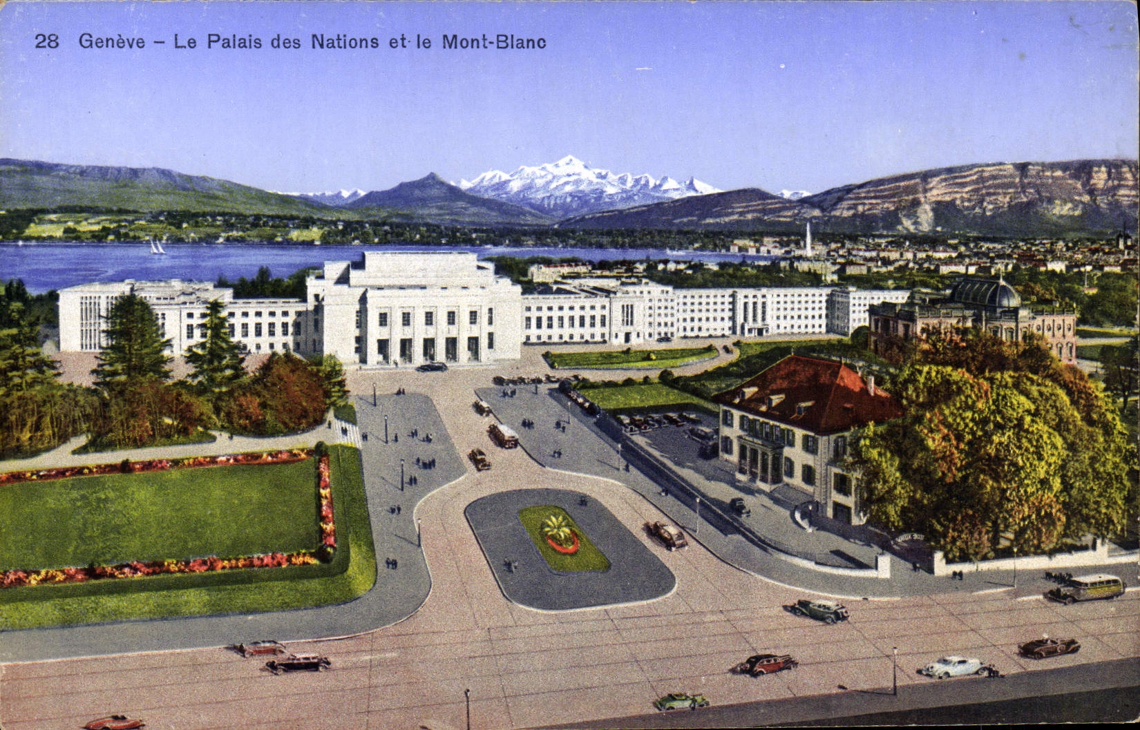 CPA Geneve Le Palais des Nations et le Mont Blanc
