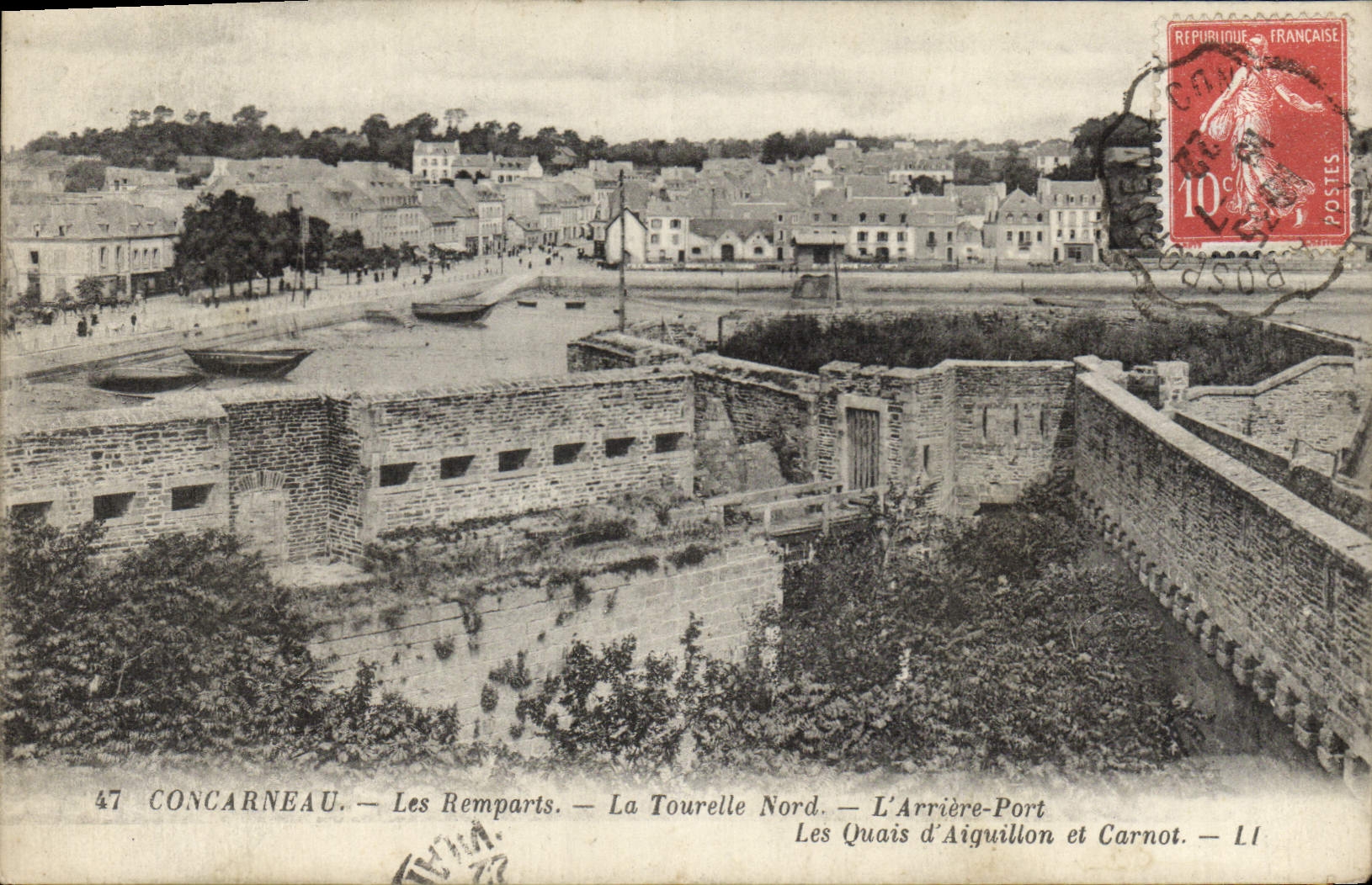 La POSTAL Concarneau de la VENDIMIA empareda la torrecilla norteña los muelles portuarios traseros del pivote y de Carnot