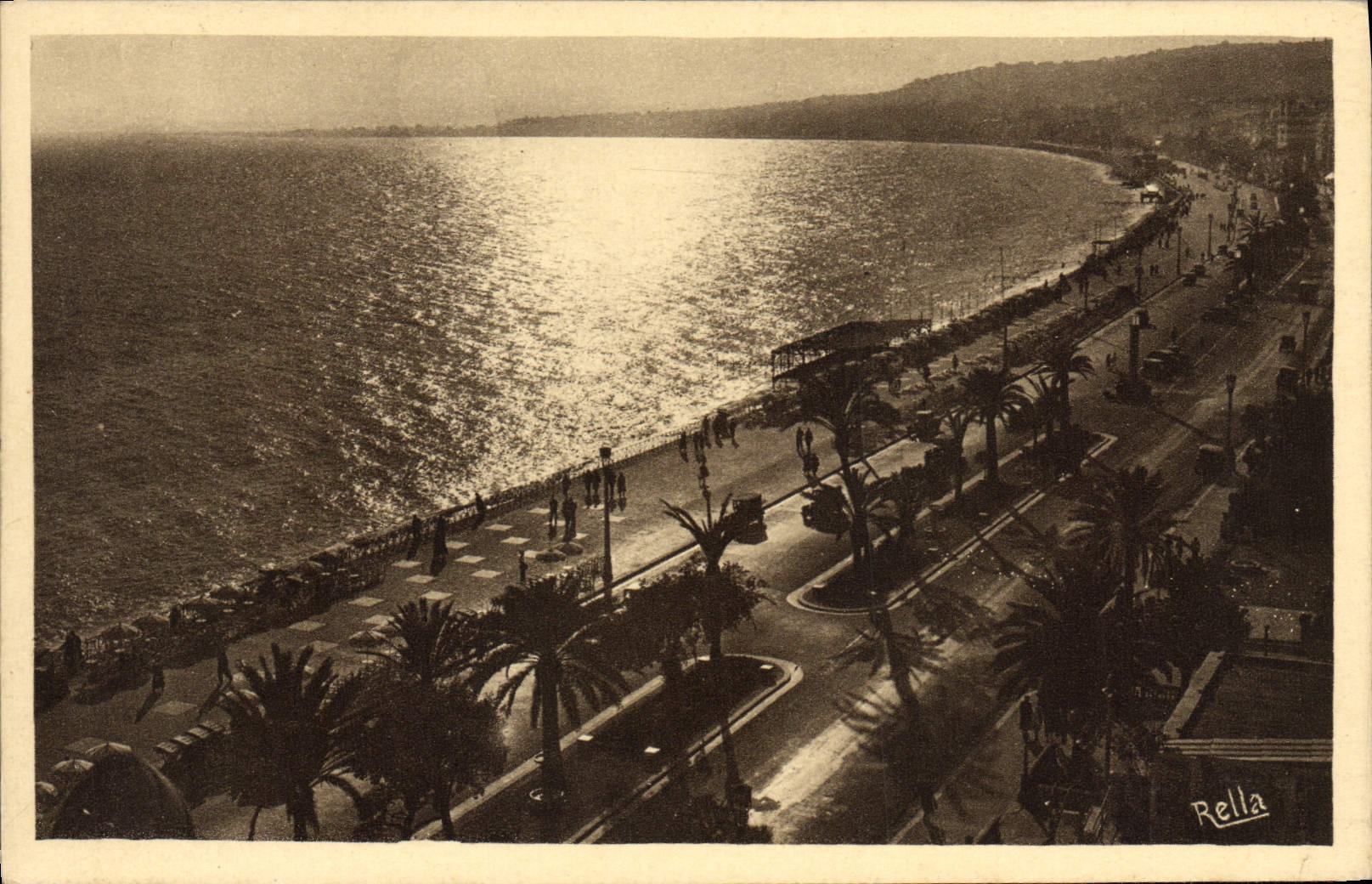 POSTAL de la VENDIMIA que fija Niza en la caminata del inglés y de la bahía de los ángeles