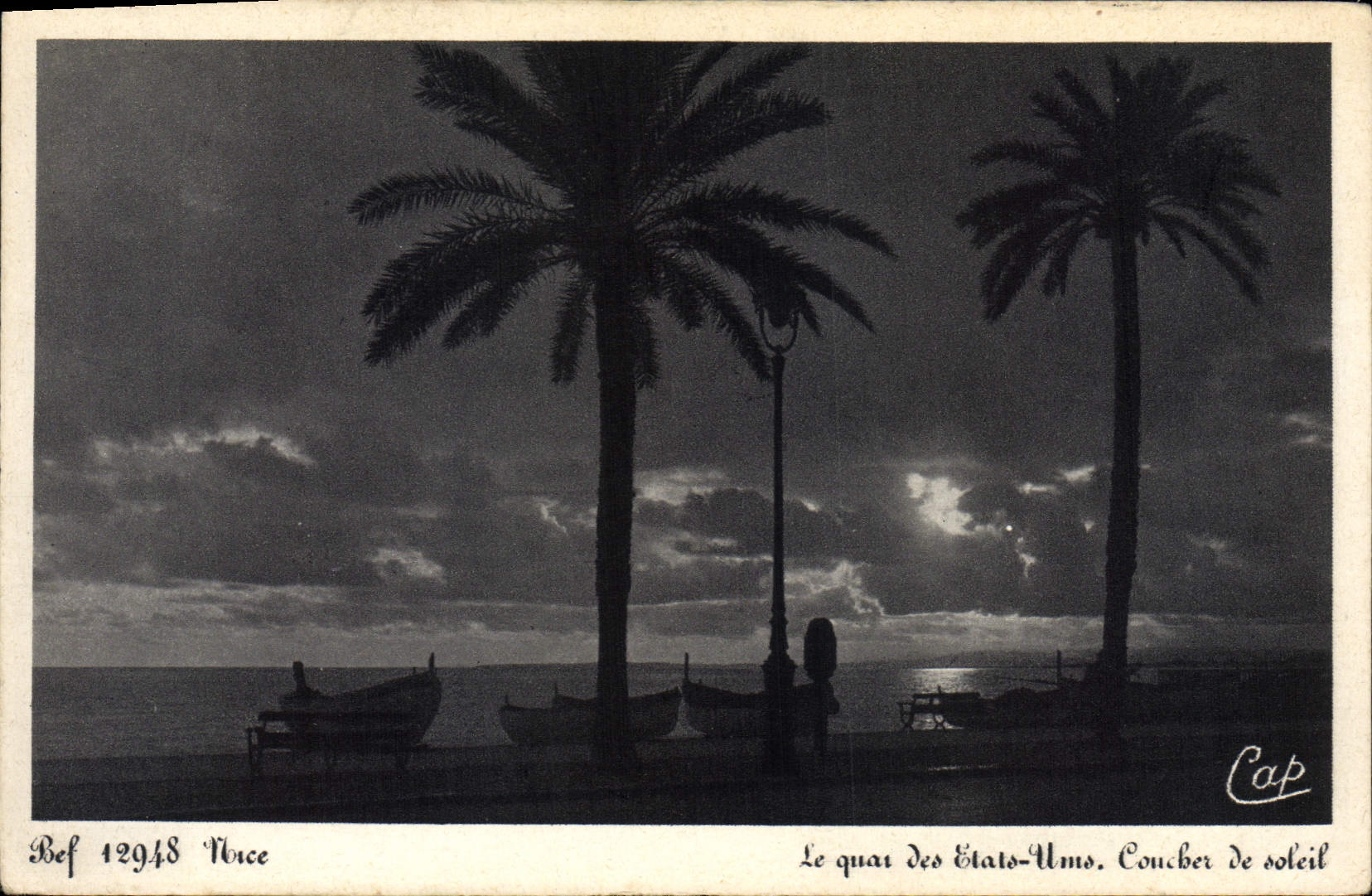 POSTAL de la VENDIMIA el Quay de la puesta del sol llana de Elats Niza