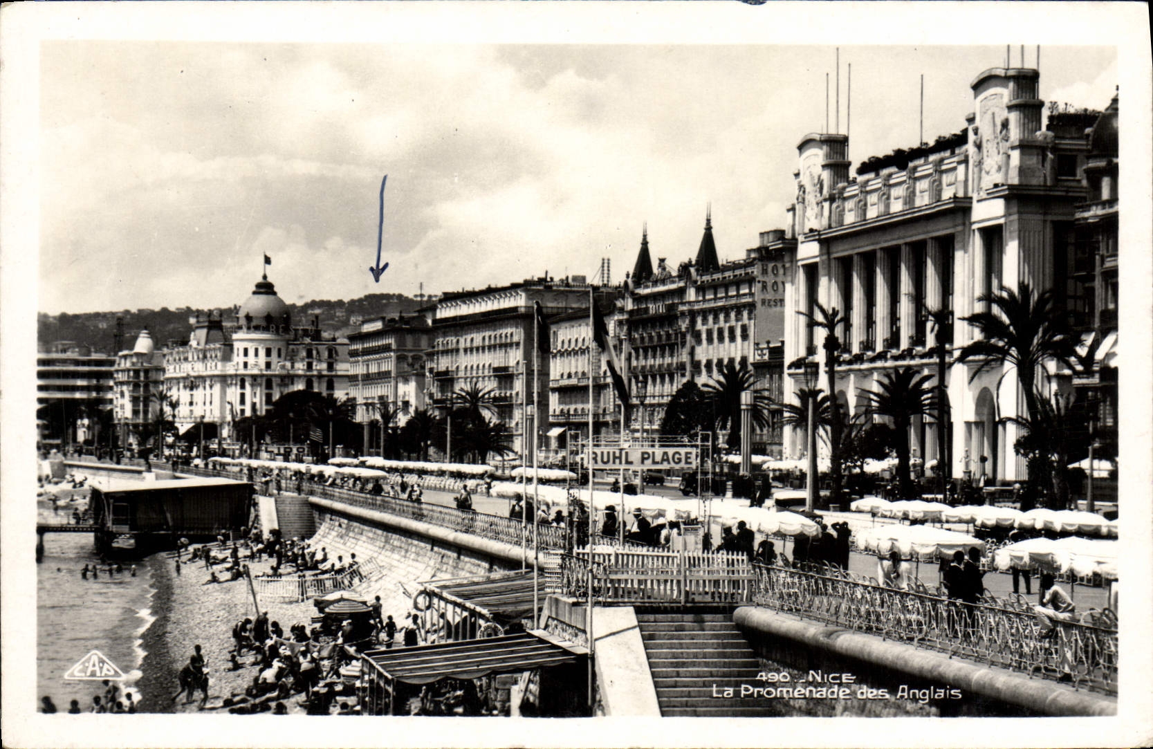 POSTAL de la VENDIMIA Niza la caminata de la playa inglesa de Ruhl