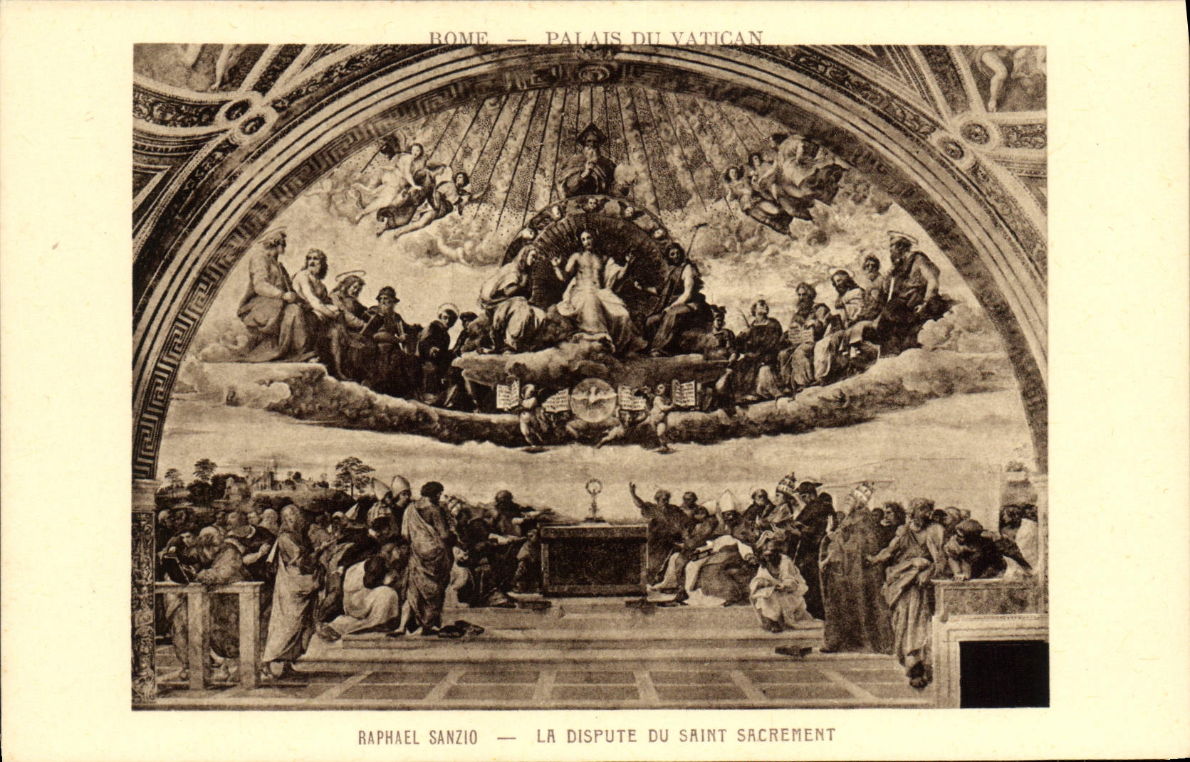 VINTAGE POSTCARD Raphael Sanzio the Argument Of Blessed Sacrament