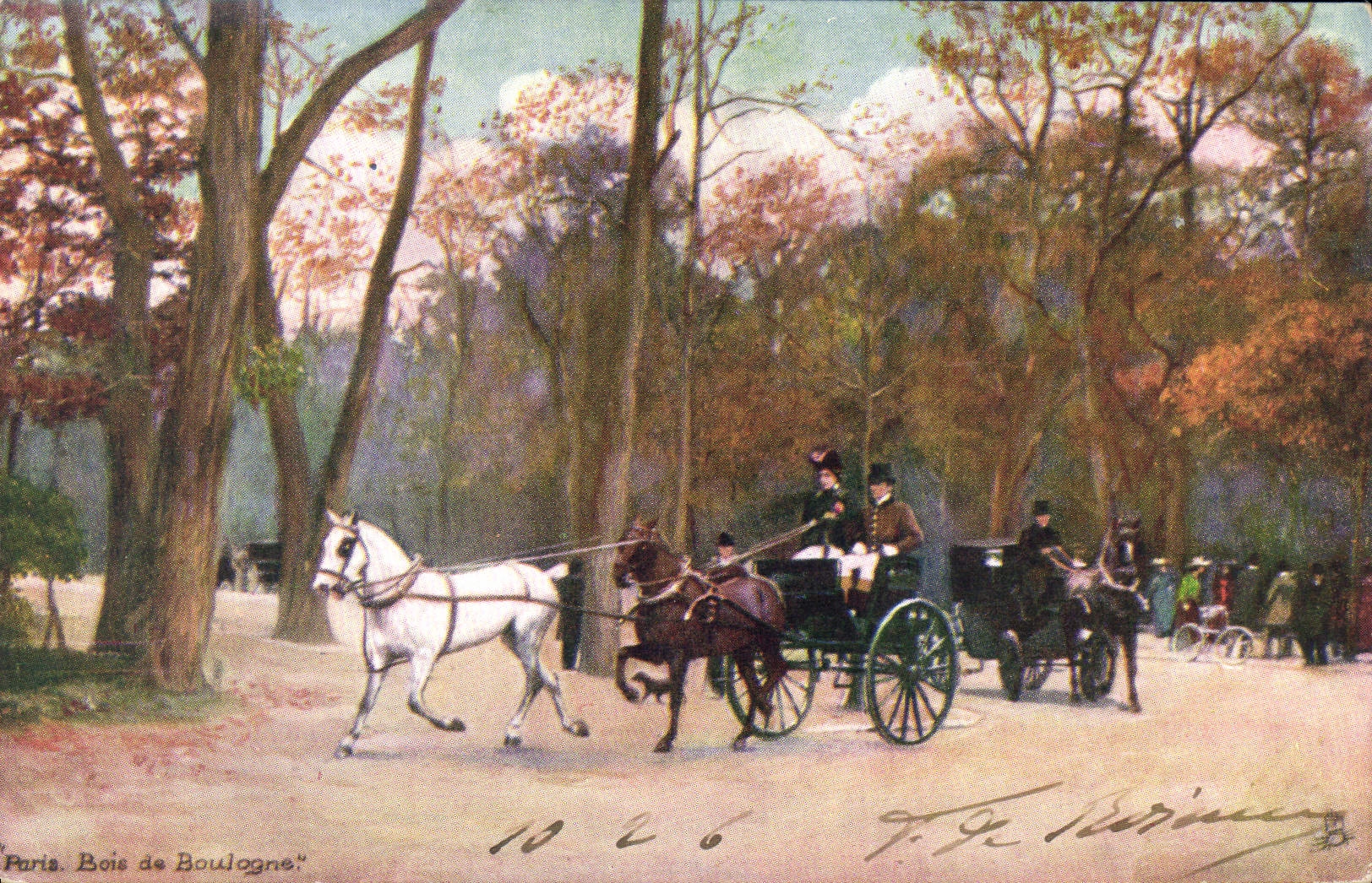VINTAGE POSTCARD Paris Bois de Boulogne Horse Barouche