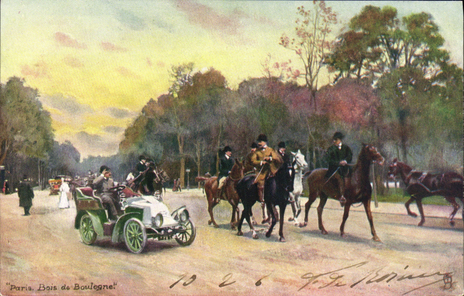 CPA Paris Bois De Boulogne Automobile Cheval