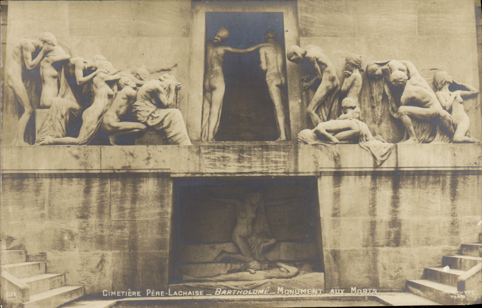 VINTAGE POSTCARD Paris Cemetery Father Lachaise Bartholome War memorial