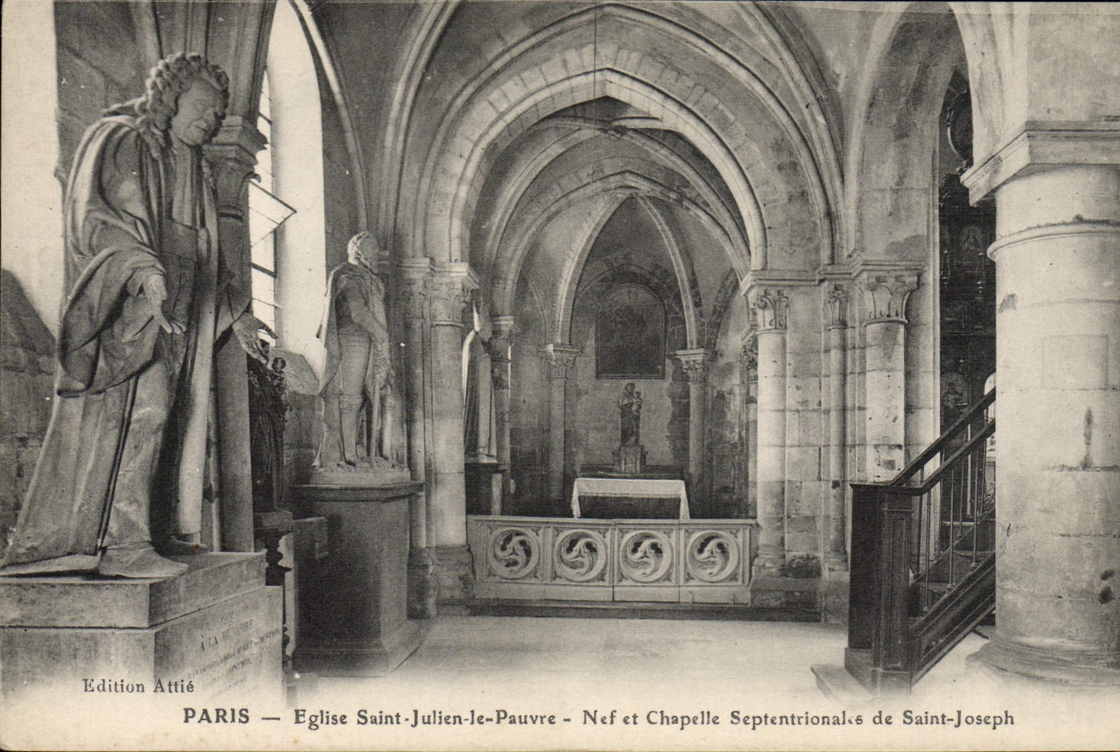 VINTAGE POSTCARD Paris Church Julien Saint the poor Nave and septentrional vault of Joseph Saint