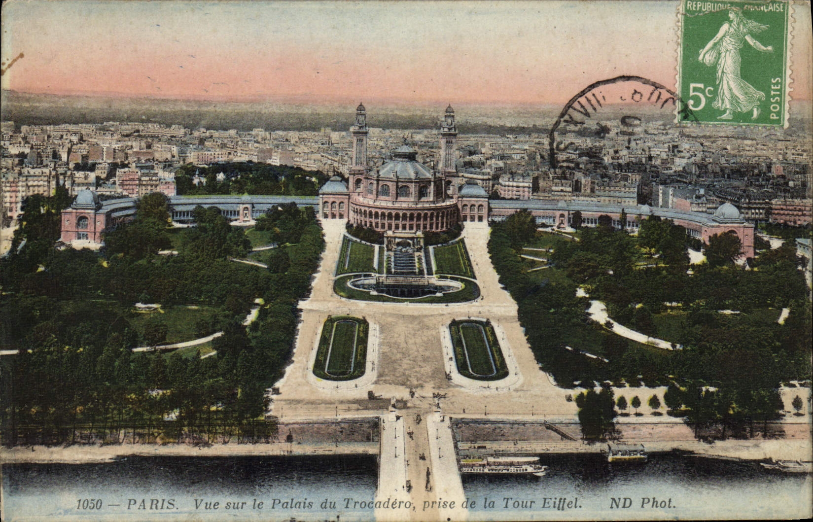 POSTAL París de la VENDIMIA vista en el paladar de la torre Eiffel de Troendero