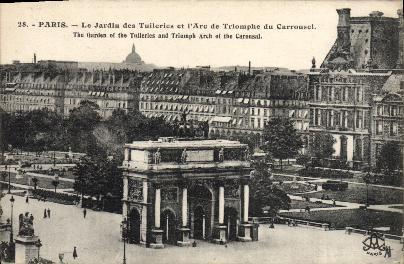 VINTAGE POSTCARD Paris the Garden Of Tileries And I' Arc de Triomphe of the Carousel