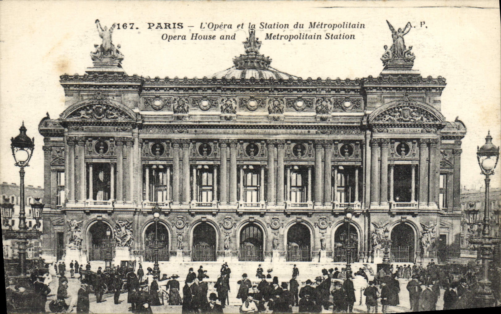 VINTAGE POSTCARD Paris the Opera And the Station of the metropolitan one