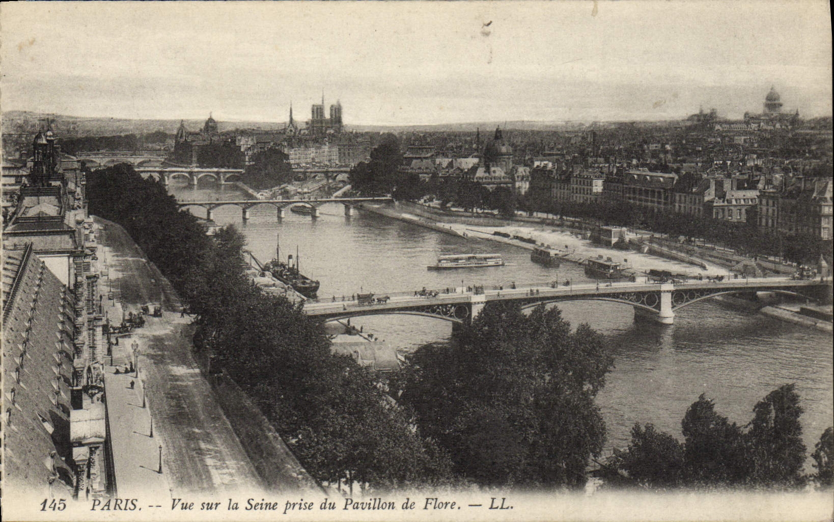 POSTAL París de la VENDIMIA vista en el Seine tomado Pavillon de Flore