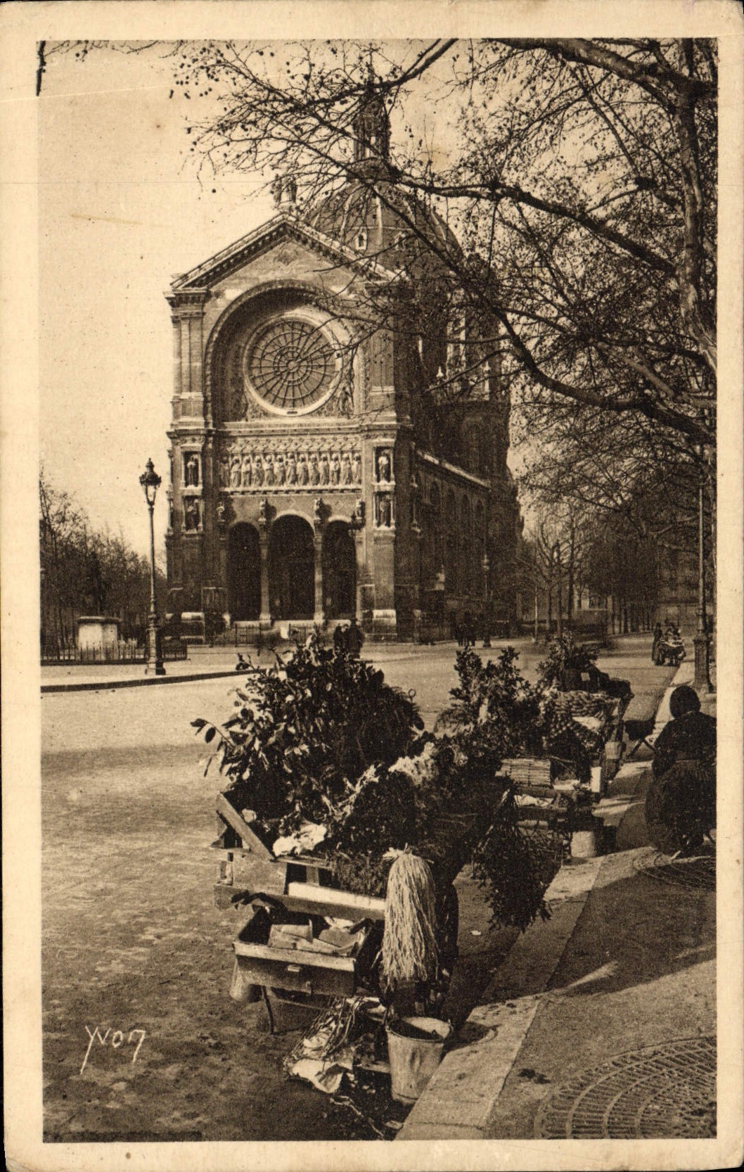 VINTAGE POSTCARD Paris the Church Holy Augustin Marchands of flowers Small Trades