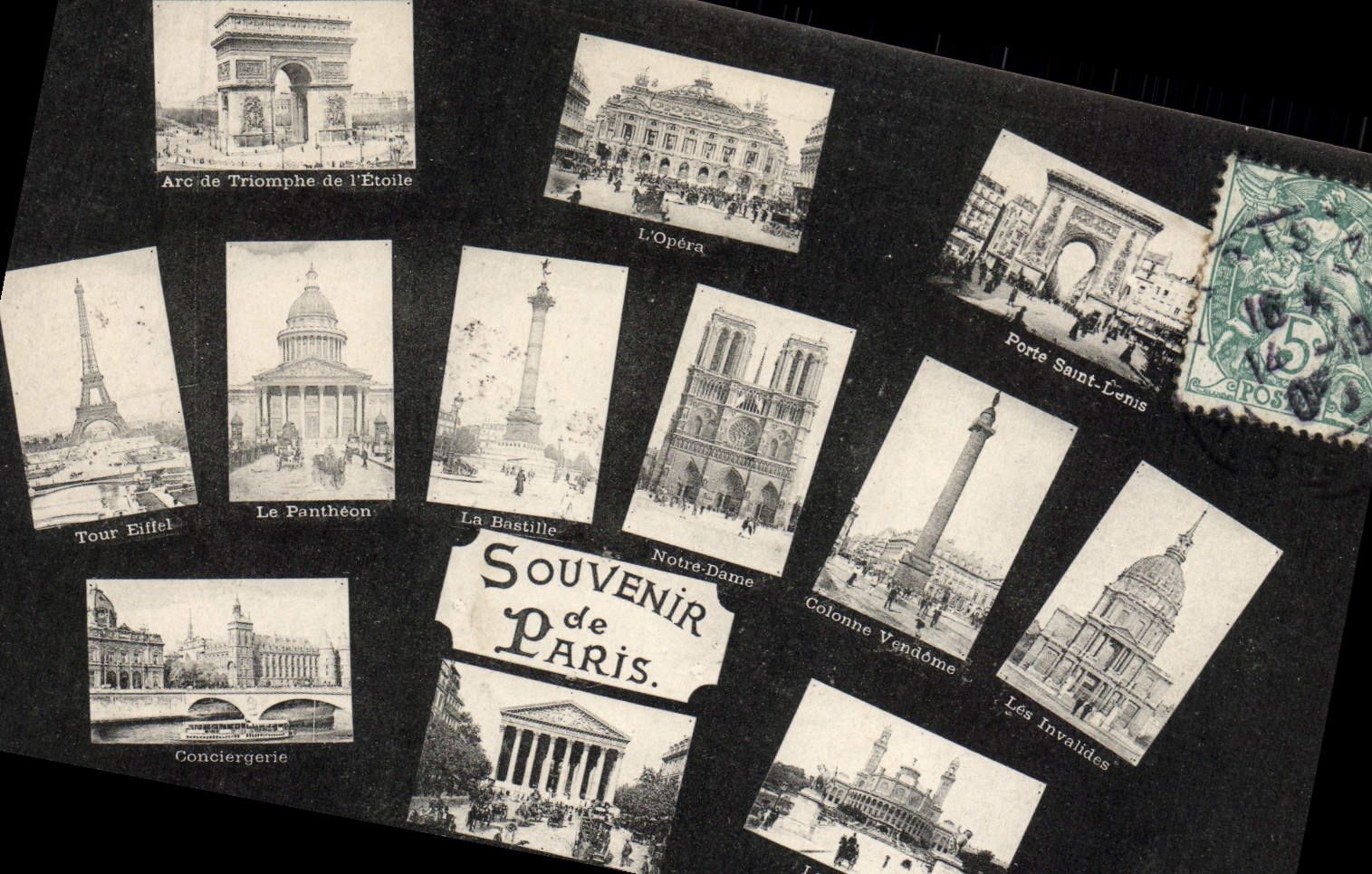 CPA Paris Tour Eiffel Arc de Triomphe Opera Porte Saint Denis Madeleine