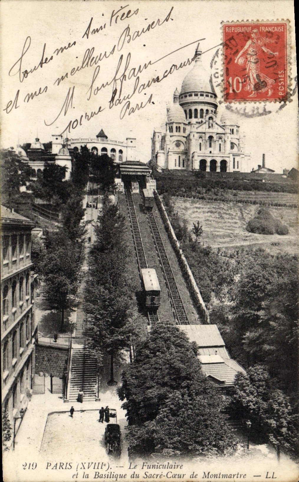 VINTAGE POSTCARD Paris the Funicular and the Basilica of the Sacring Heart of Montmartre