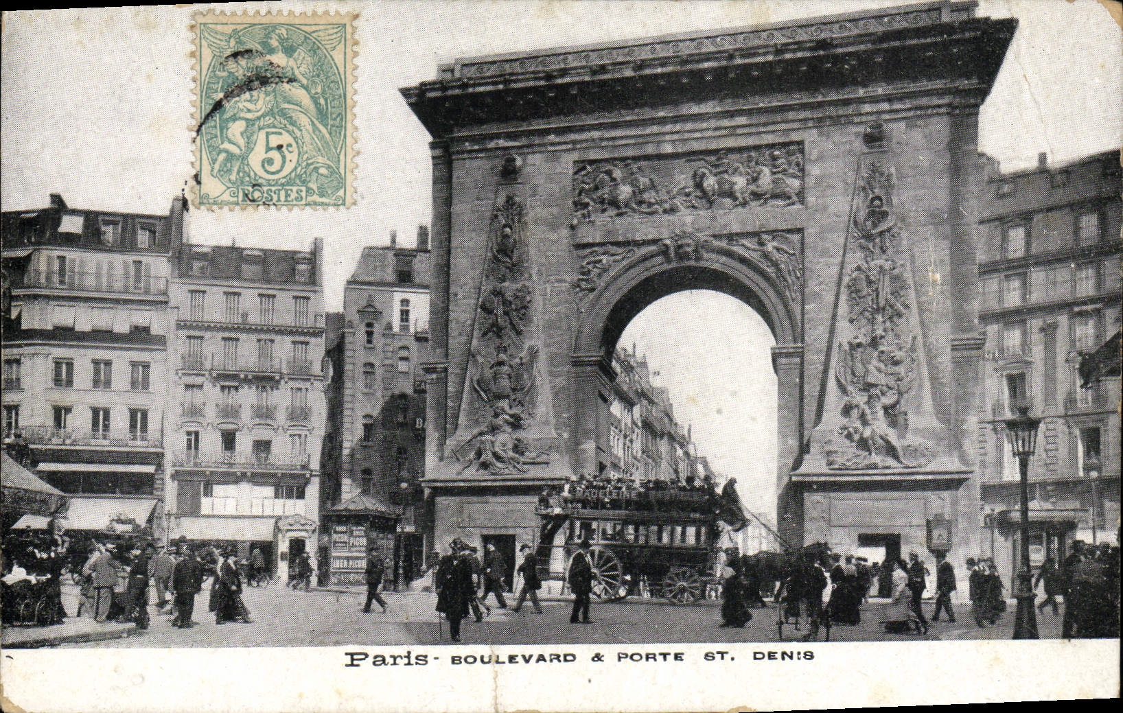 VINTAGE POSTCARD Paris Boulevard & Gate St Denis