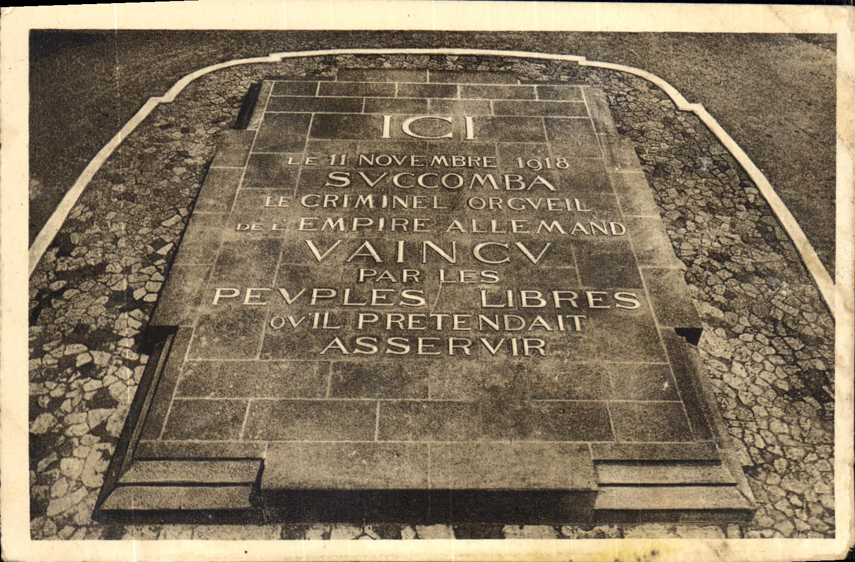 Taladro de la POSTAL de la VENDIMIA del claro de Compiegne del armisticio la losa central