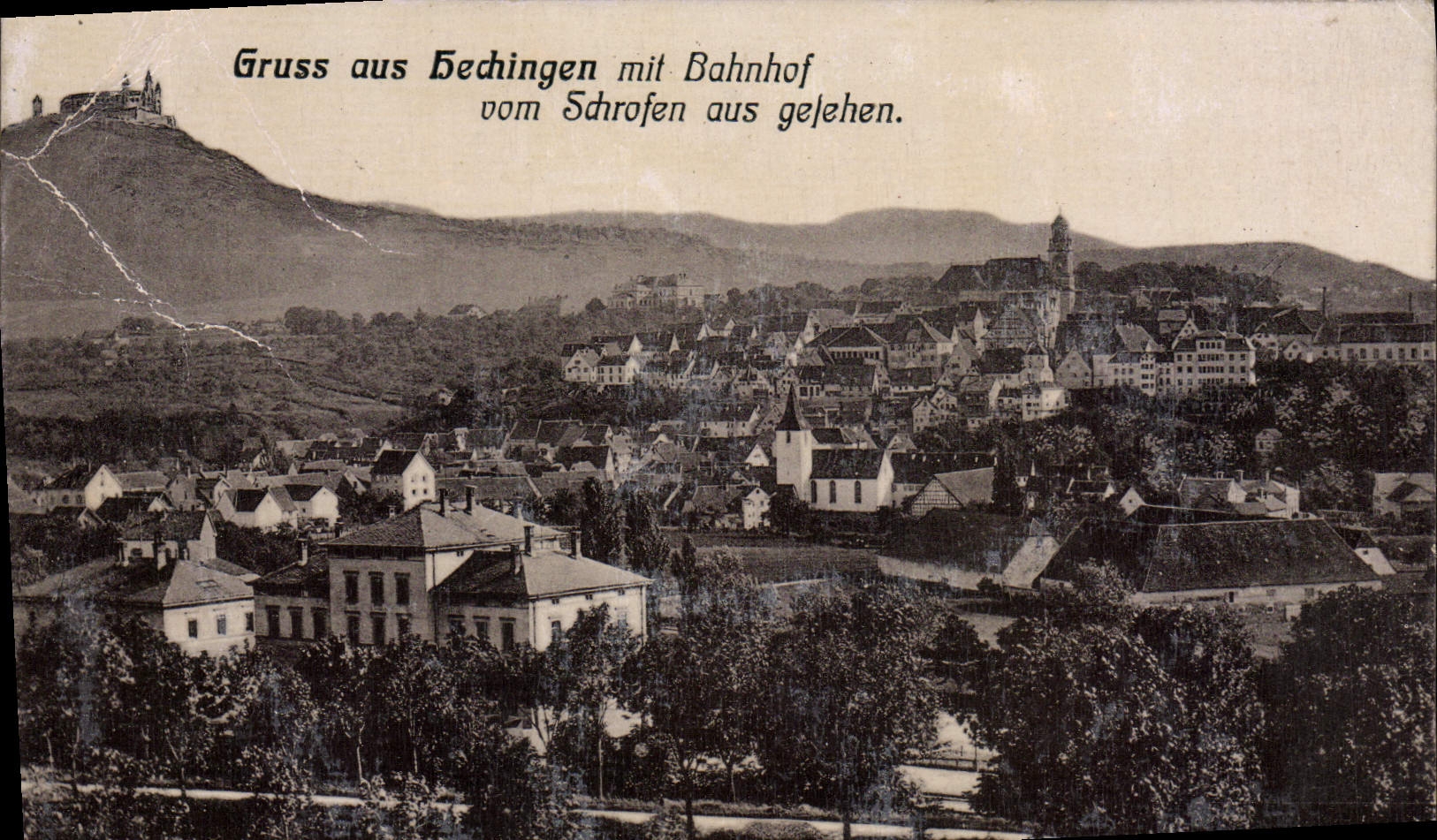 VINTAGE POSTCARD Gruss Aus Hechingen MIT Bahnhof vom Schrofen aus gesehen
