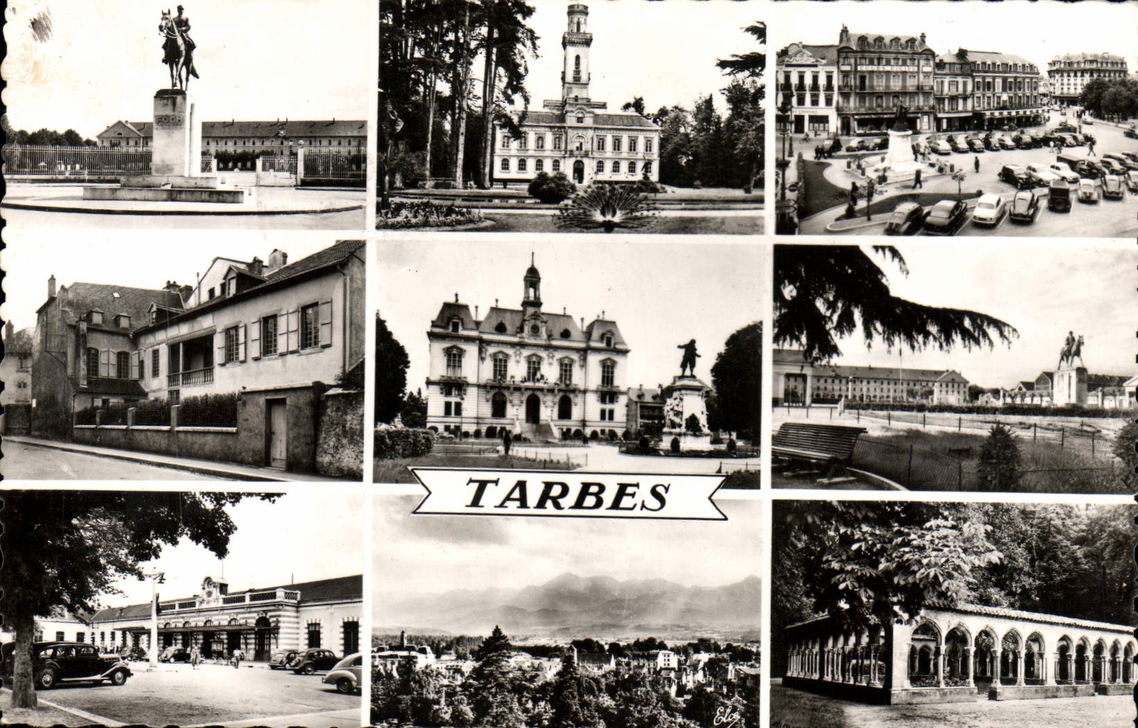 CPM Tarbes Statue Marechal Foch La gare place de Verdun Caserne Larrey