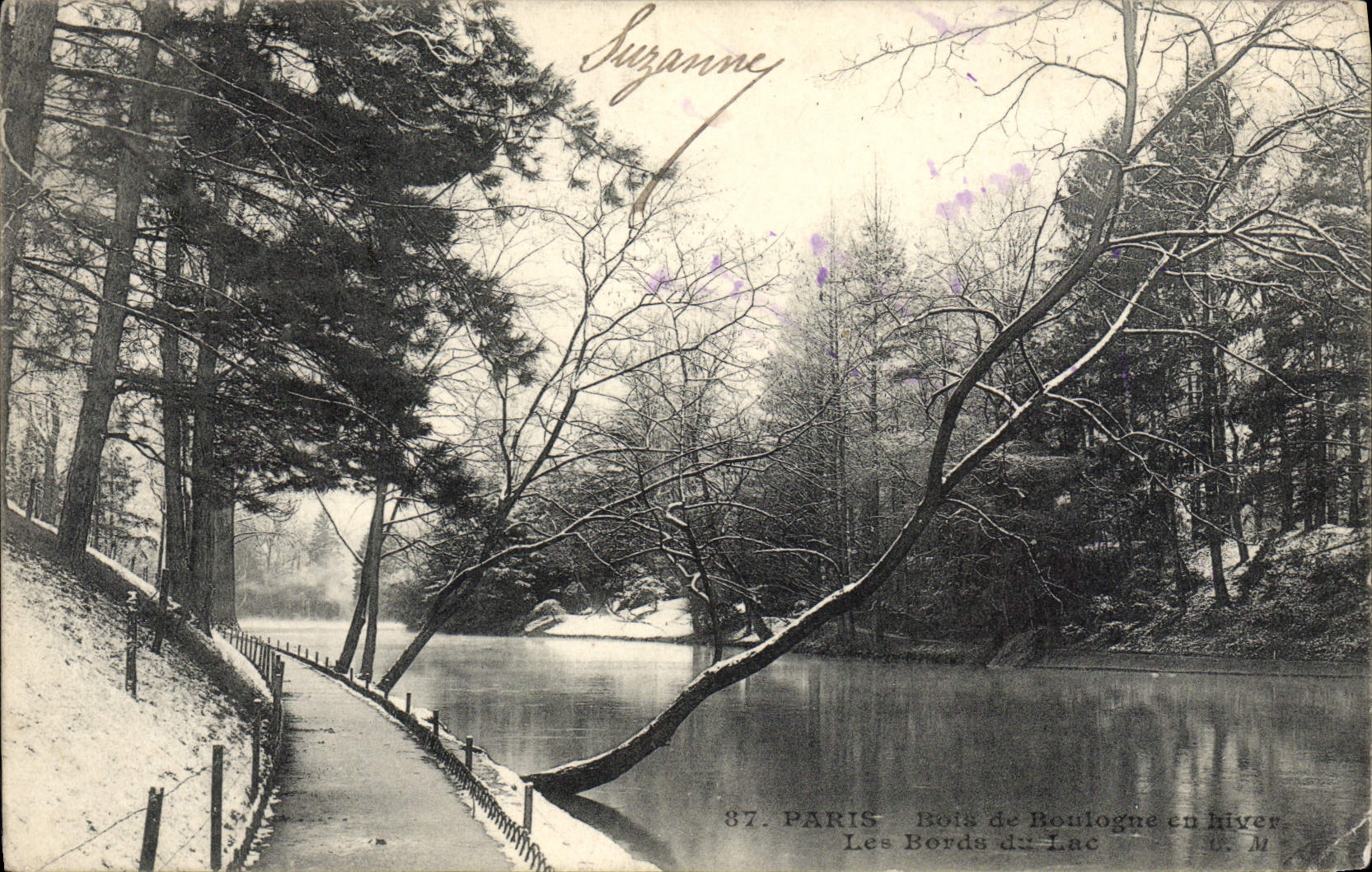 VINTAGE POSTCARD Paris Bois de Boulogne in Winter edges of the lake