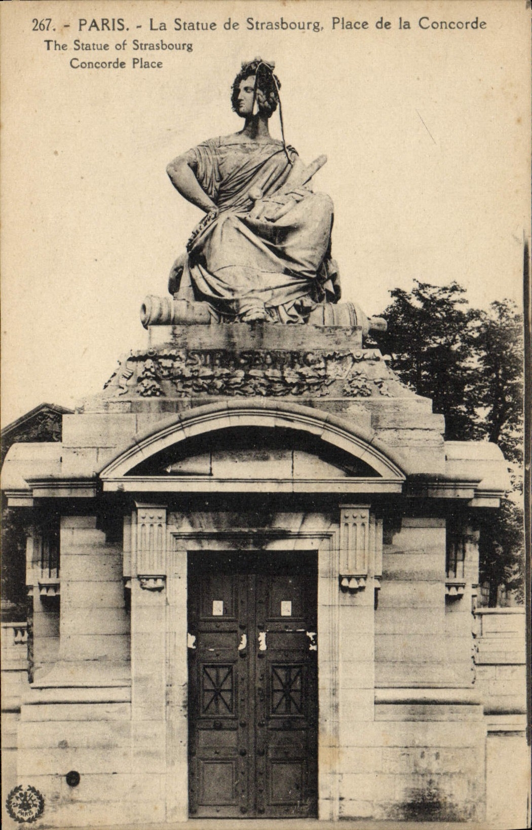 VINTAGE POSTCARD Paris the Statue of Strasbourg Places Harmony