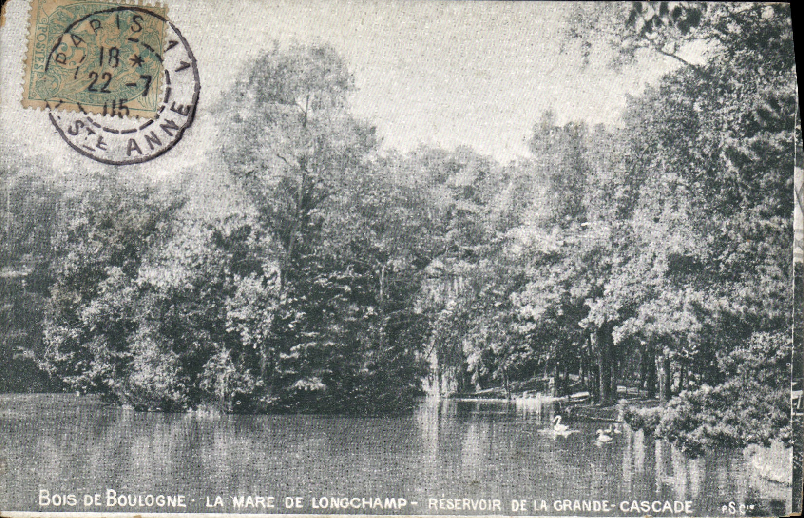 VINTAGE POSTCARD Paris Bois de Boulogne the pond of Longchamp Tank of the large cascade