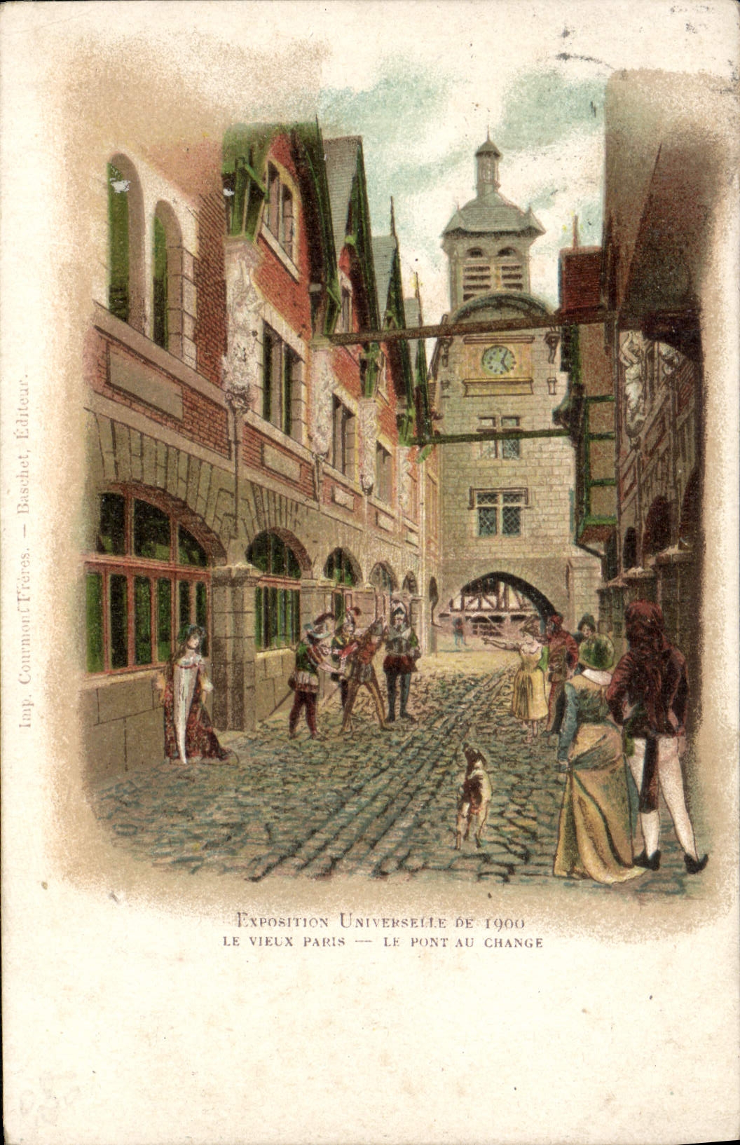 VINTAGE POSTCARD Paris World Fair of 1900 the Paris Old man the bridge with the Exchange