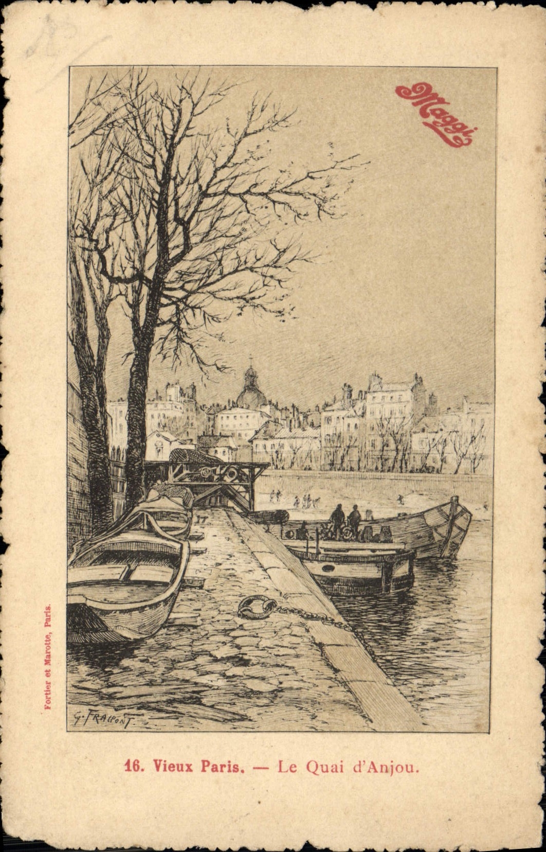 VINTAGE POSTCARD Paris the Quay of Anjou Maggi Publicity