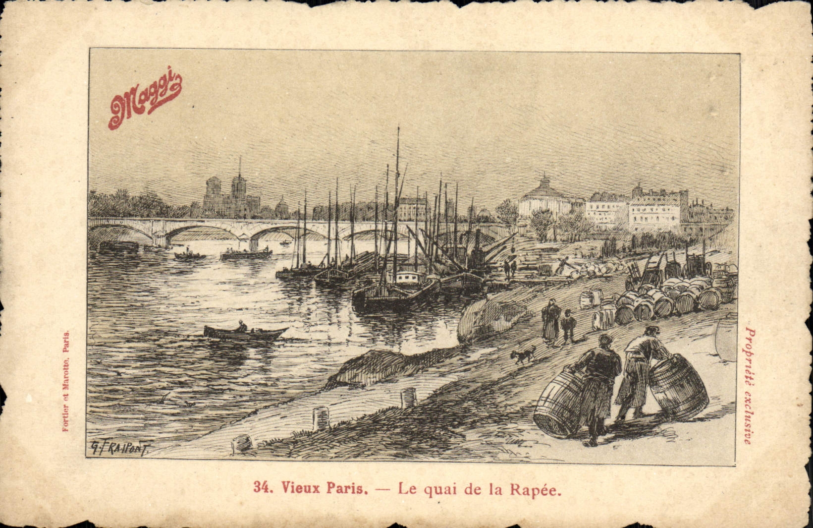 VINTAGE POSTCARD Paris the Quay of Rapee Maggi Publicity