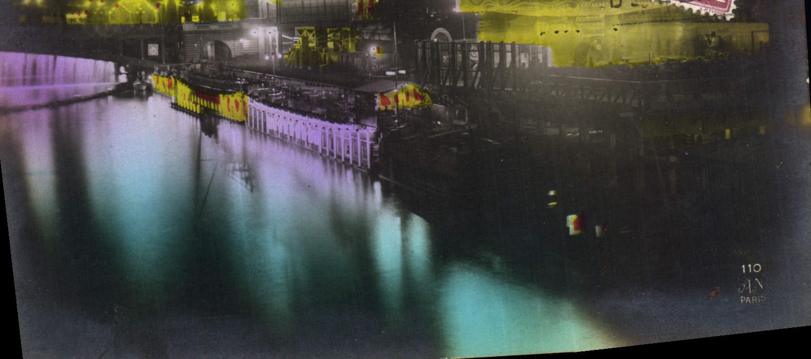 Vista decorativa justa de los artes de París de la POSTAL de la VENDIMIA de la noche