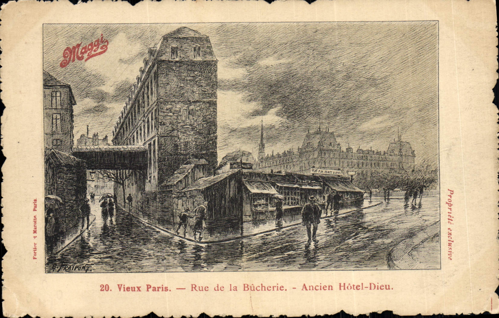 CPA Paris Rue de la Bucherie Ancien Hotel Dieu Publicite maggi 
