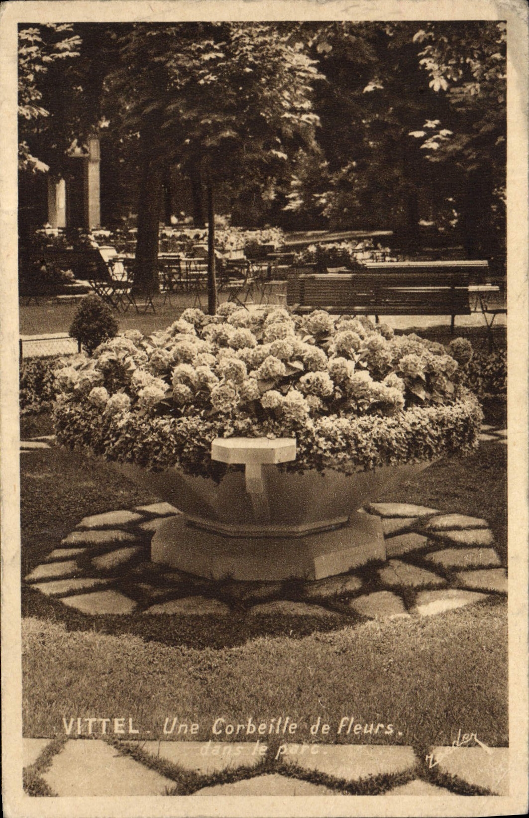 VINTAGE POSTCARD Vittel a Basket of Flowers In the Park