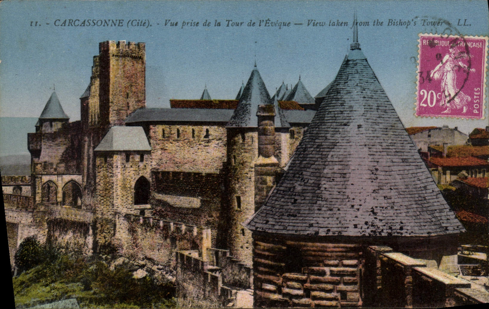 POSTAL Carcasona de la VENDIMIA vista de la torre del obispo